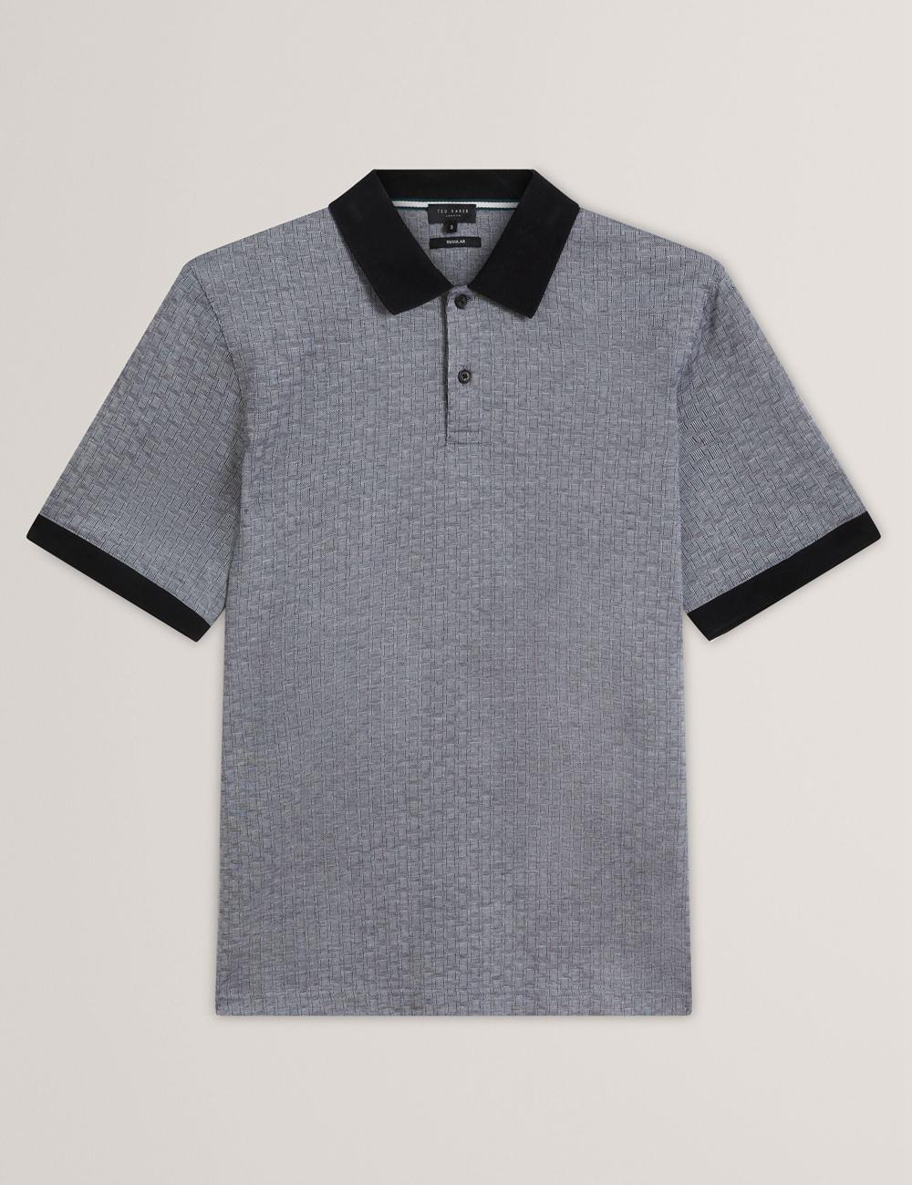 Ted Baker AUGUSO - Textured Jacquard Cotton Poloshirt Heren Donkerblauw | Belgium  687930-RVS