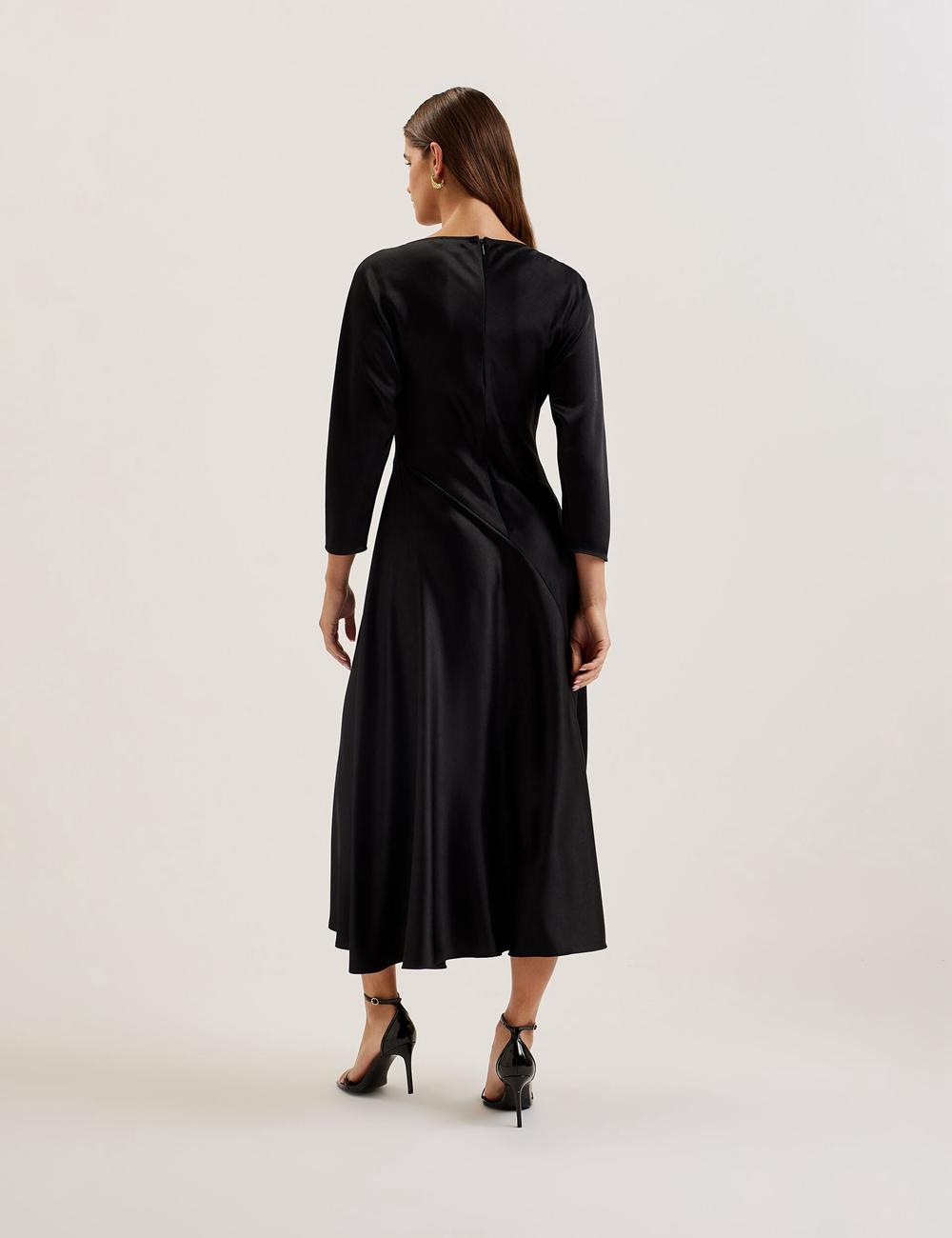 Ted Baker AVELLI - Satin Boat Neck A-Line Midi-jurk Dames Zwart | Belgium  562908-EDC