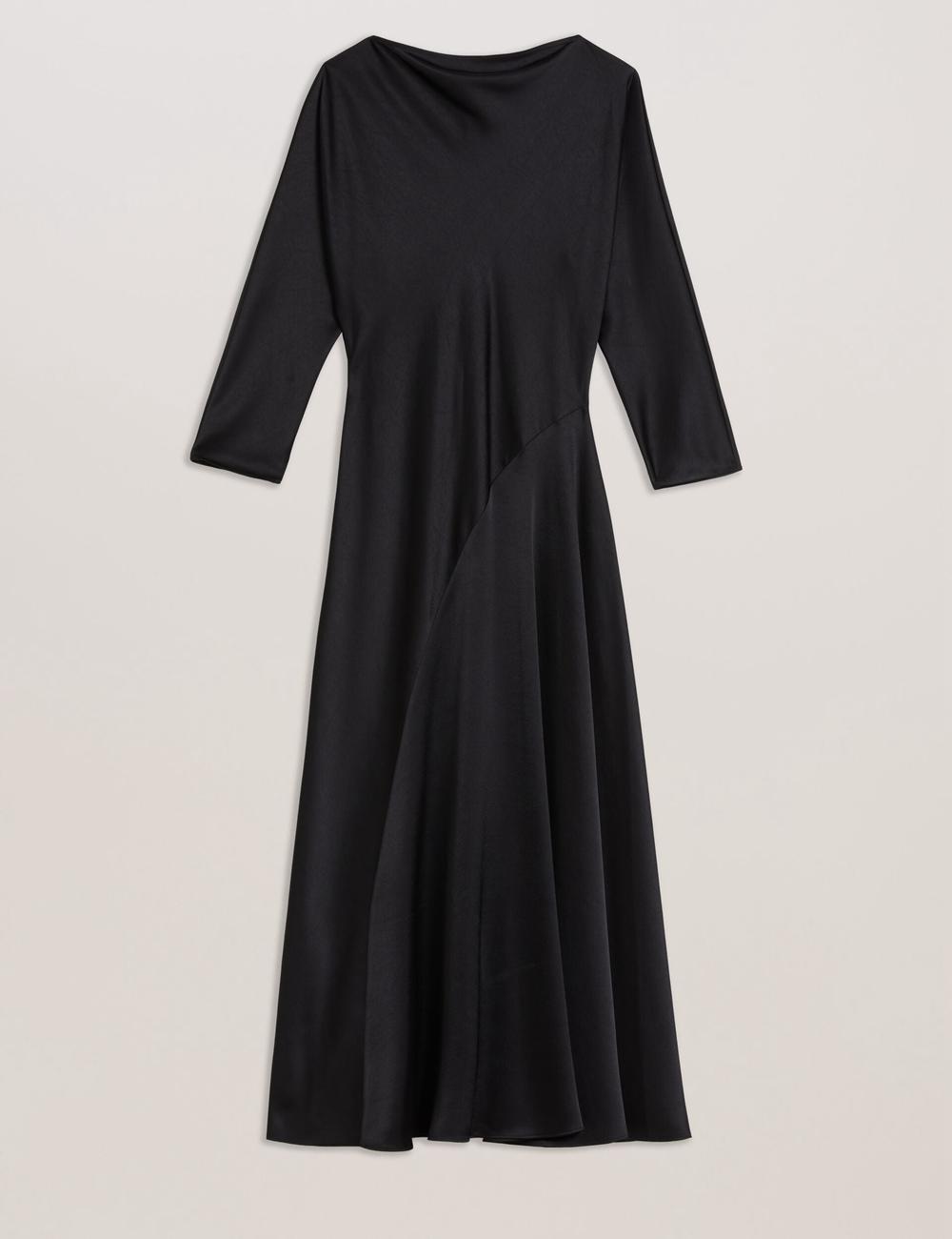 Ted Baker AVELLI - Satin Boat Neck A-Line Midi-jurk Dames Zwart | Belgium  562908-EDC