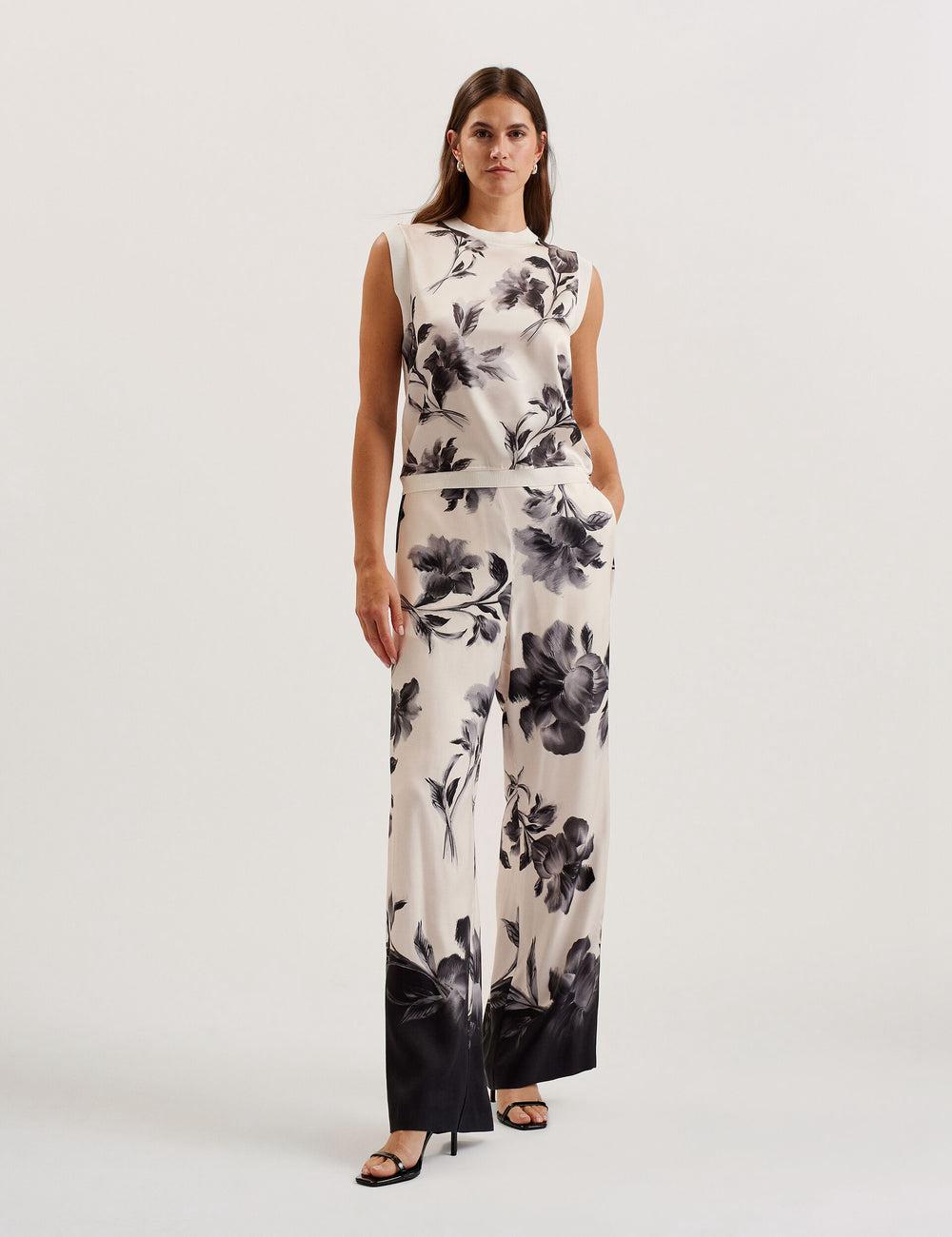 Ted Baker AWYNA - Floral Print Pull-On Wide Leg Broek Dames Zwart | Belgium  908321-XJI