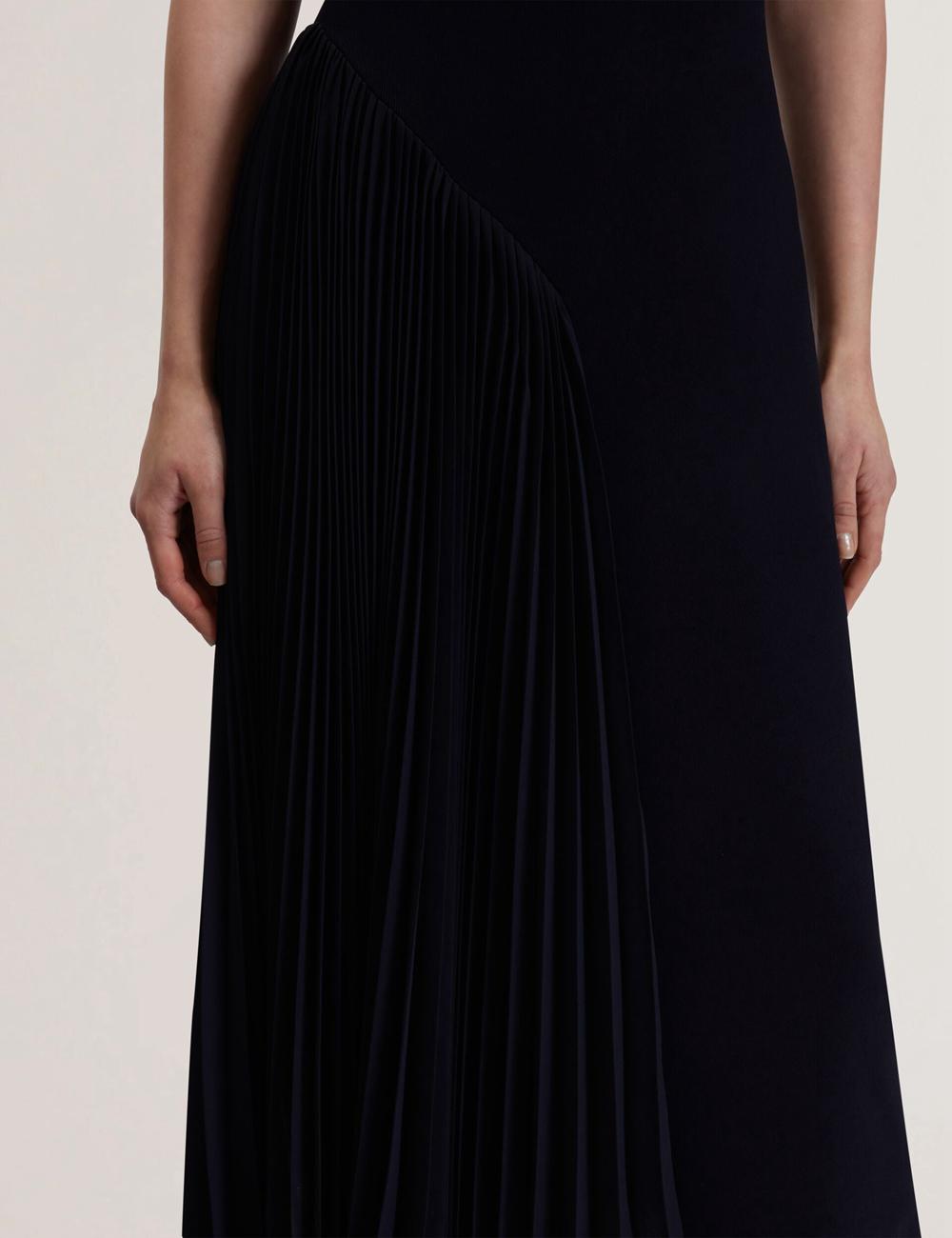 Ted Baker AZZINA - Pleated Panel Sleeveless Knitted Midi-jurk Dames Donkerblauw | Belgium  260781-OPR