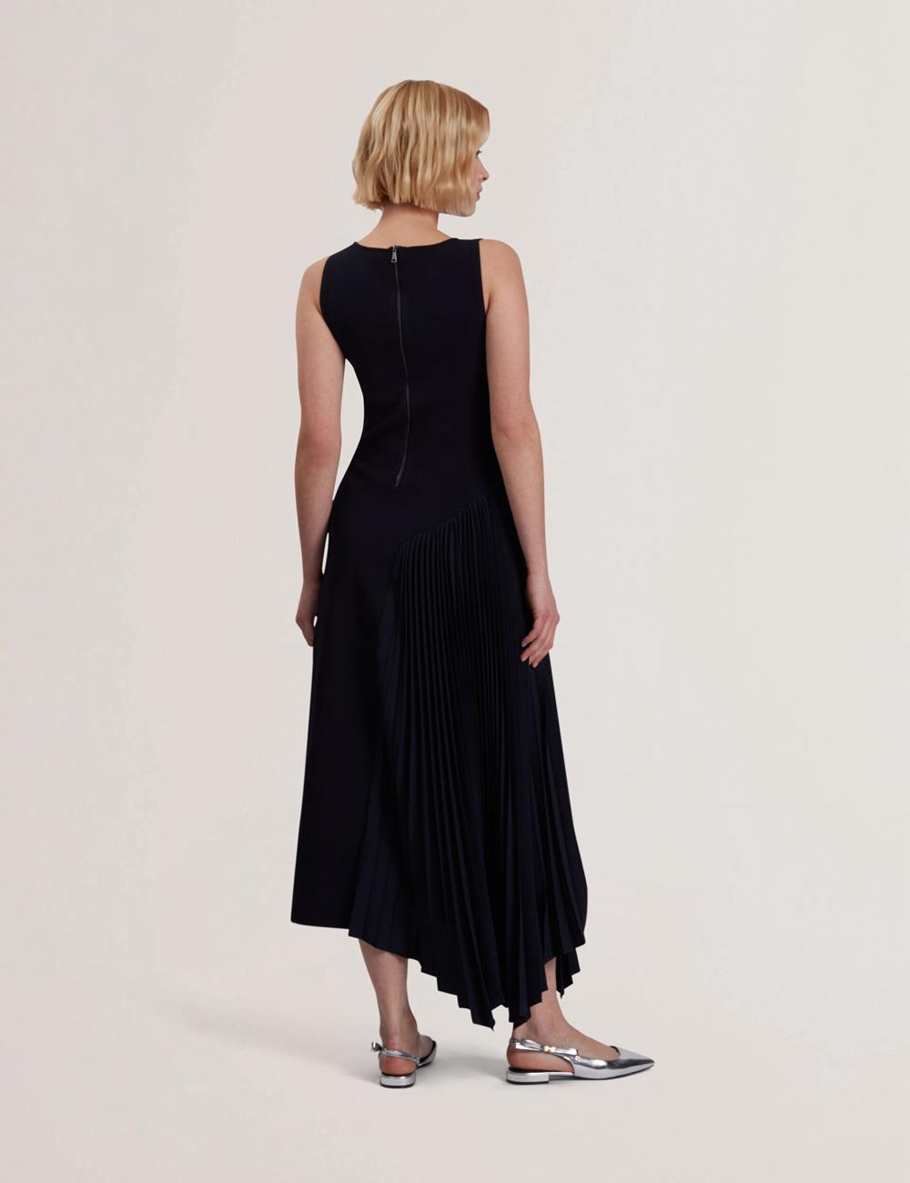 Ted Baker AZZINA - Pleated Panel Sleeveless Knitted Midi-jurk Dames Donkerblauw | Belgium  260781-OPR