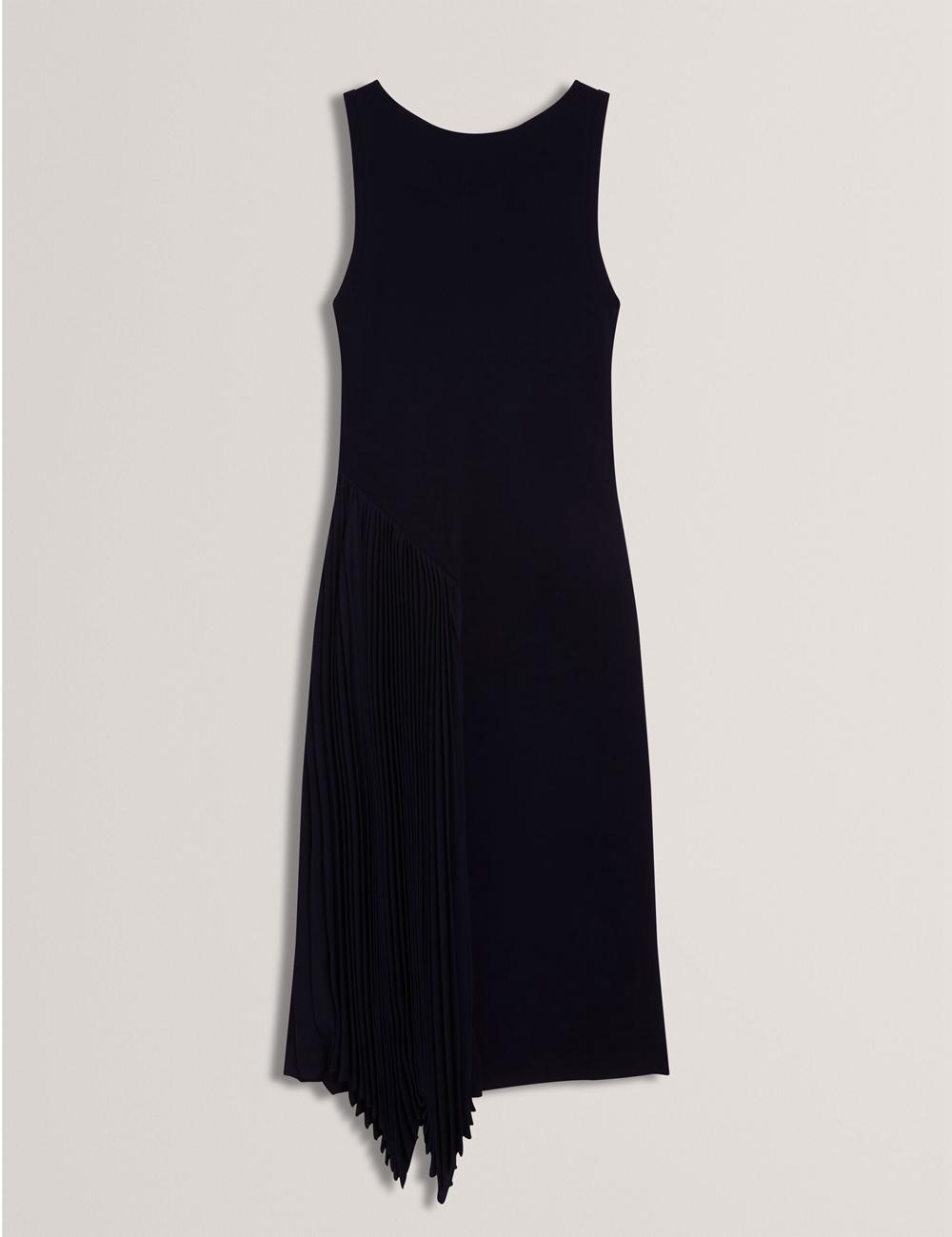 Ted Baker AZZINA - Pleated Panel Sleeveless Knitted Midi-jurk Dames Donkerblauw | Belgium  260781-OPR