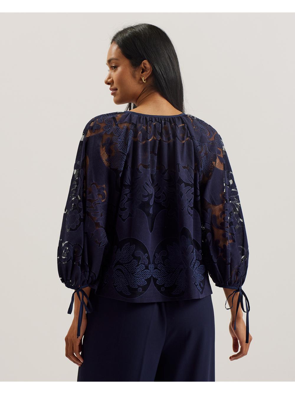 Ted Baker BACINA - Lace 3/4 Balloon Sleeve Blouse Dames Blauw | Belgium  063128-UEP