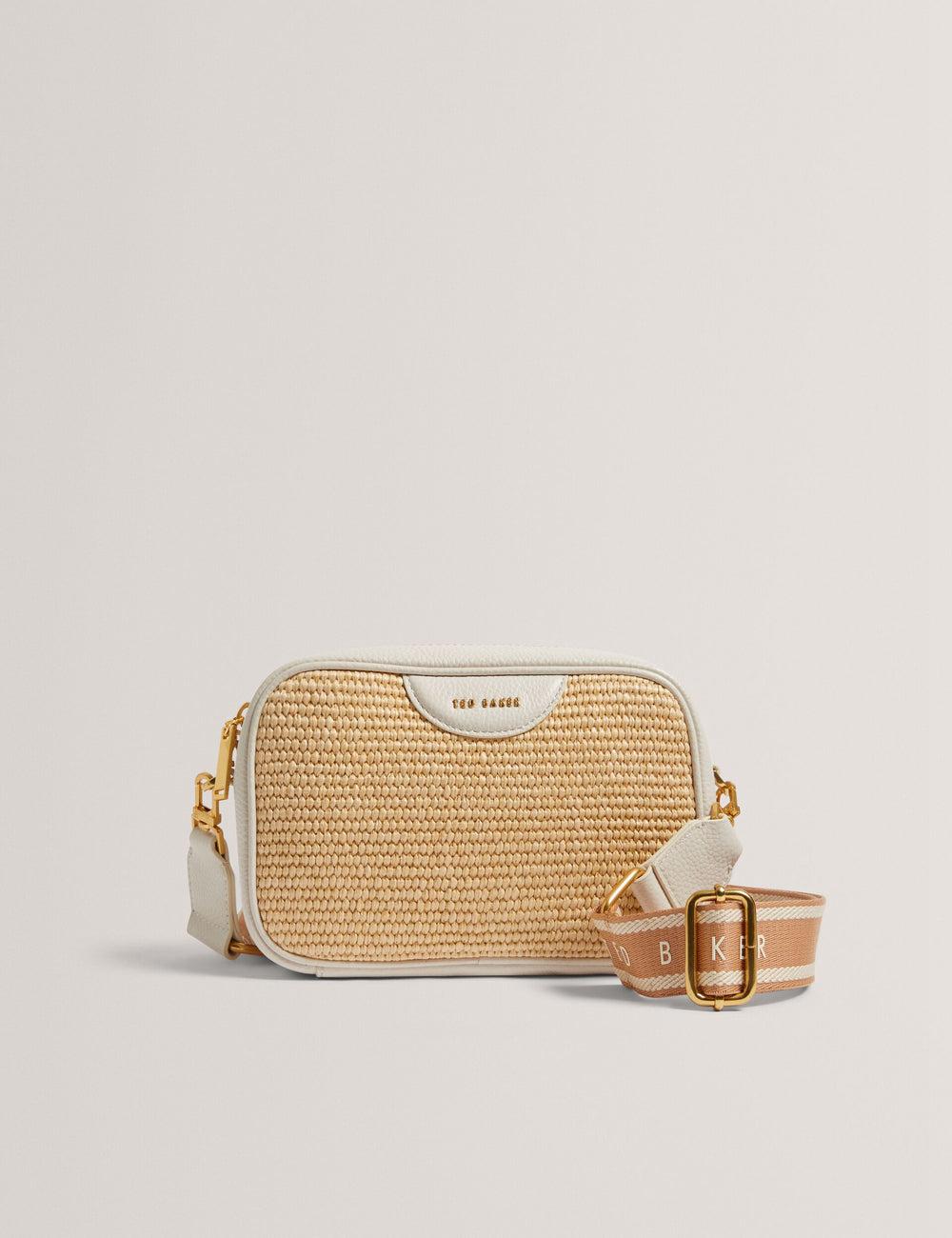 Ted Baker BARDAS - Faux Raffia Leather Trim Webbing Camera Cameratas Dames Ecru | Belgium  190642-CFV