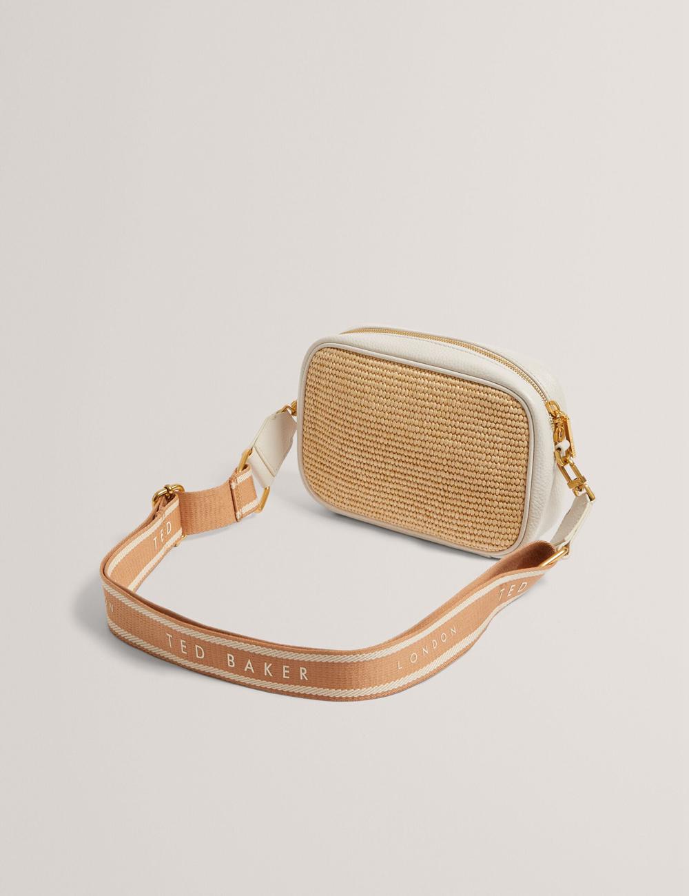 Ted Baker BARDAS - Faux Raffia Leather Trim Webbing Camera Cameratas Dames Ecru | Belgium  190642-CFV
