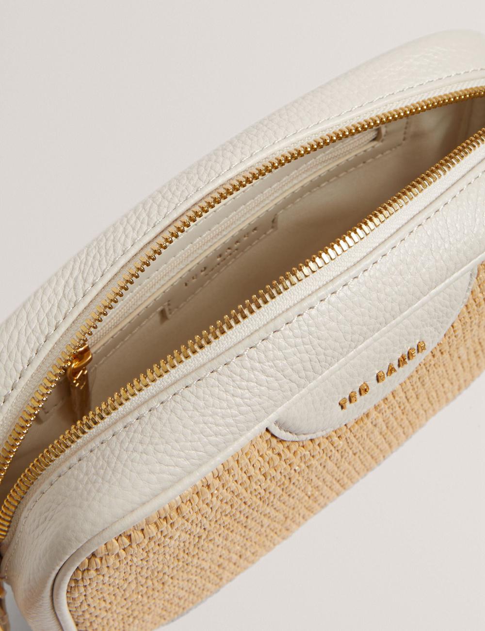 Ted Baker BARDAS - Faux Raffia Leather Trim Webbing Camera Cameratas Dames Ecru | Belgium  190642-CFV