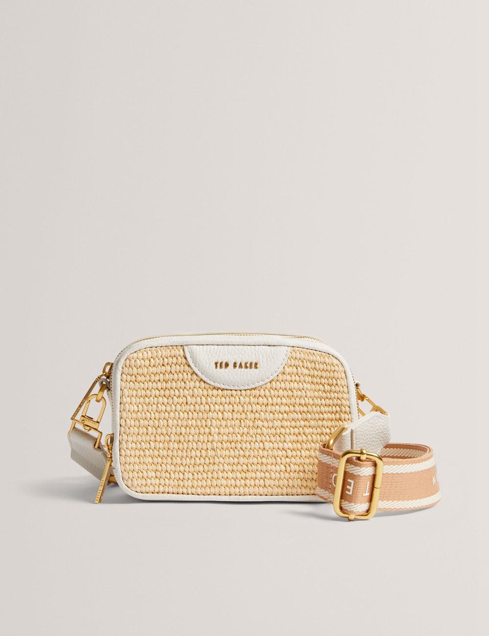 Ted Baker BARIA - Faux Raffia Leather Trim Mini Camera Cameratas Dames Ecru | Belgium  796481-OUB