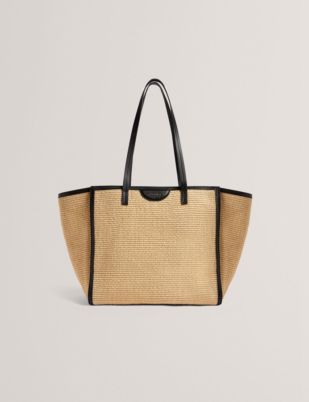 Ted Baker BARNI - Faux Raffia Leather Trim Large Shopper Shopper Tas Dames Zwart | Belgium  706154-LZY
