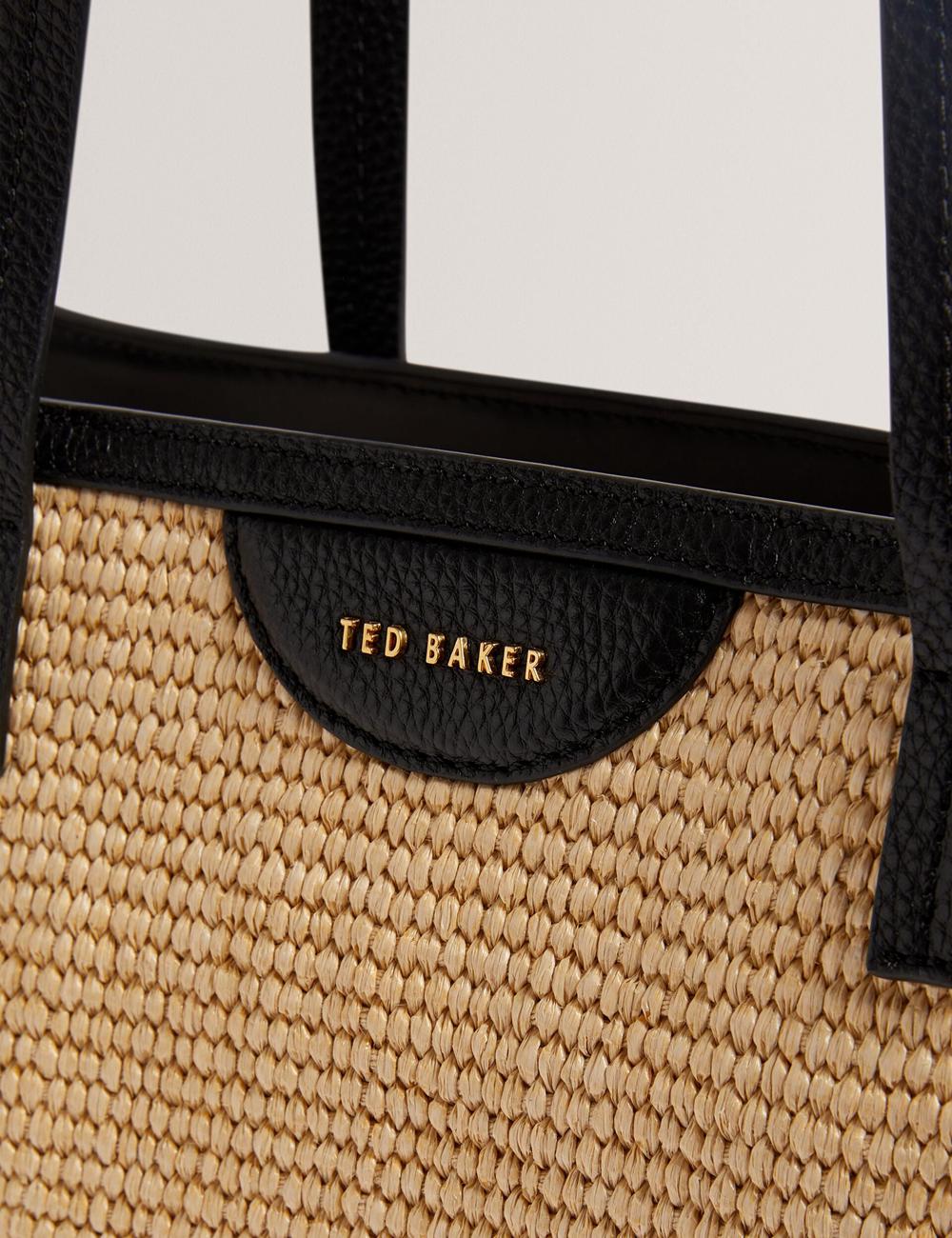 Ted Baker BARNI - Faux Raffia Leather Trim Large Shopper Shopper Tas Dames Zwart | Belgium  706154-LZY