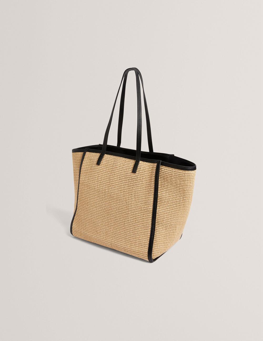 Ted Baker BARNI - Faux Raffia Leather Trim Large Shopper Shopper Tas Dames Zwart | Belgium  706154-LZY