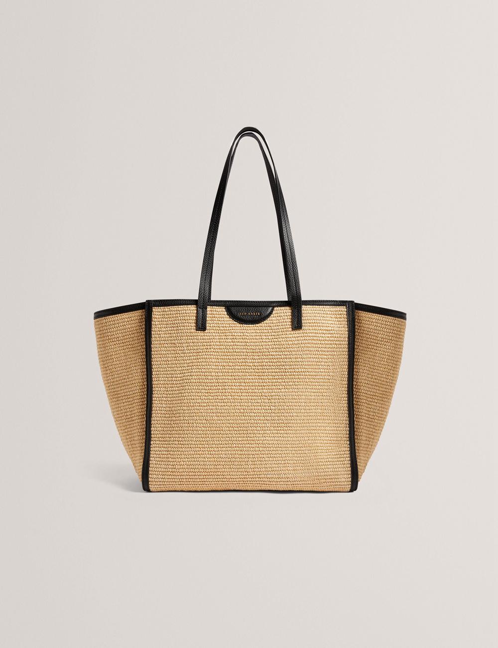 Ted Baker BARNI - Faux Raffia Leather Trim Large Shopper Shopper Tas Dames Zwart | Belgium  706154-LZY