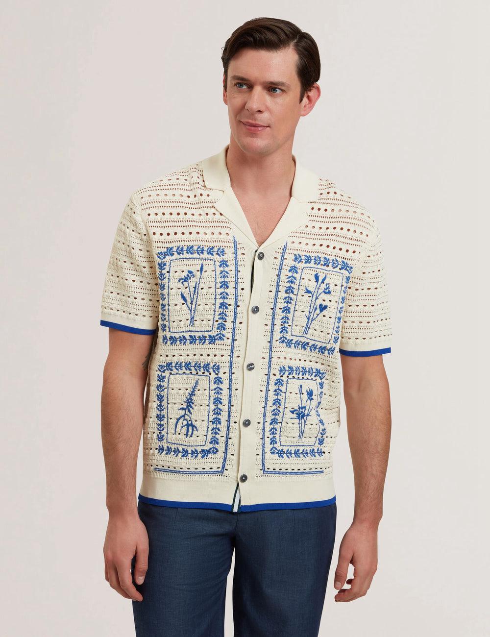 Ted Baker BARRI - Short Sleeve Crochet Embroidered Overhemd Heren Ecru | Belgium  194208-OFL