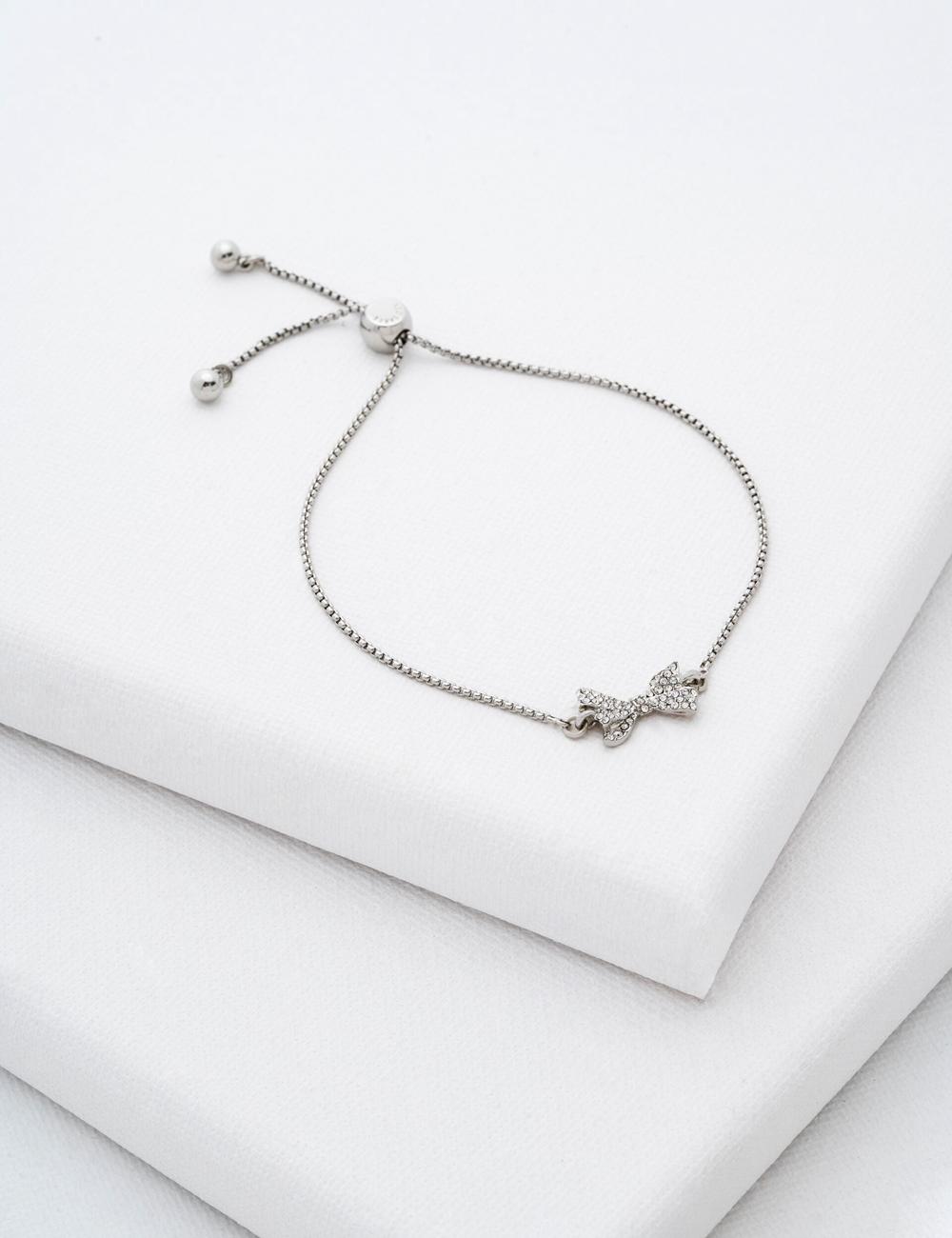 Ted Baker BARSET - Crystal Bow Adjustable Armbanden Dames Zilver | Belgium  592374-PXL