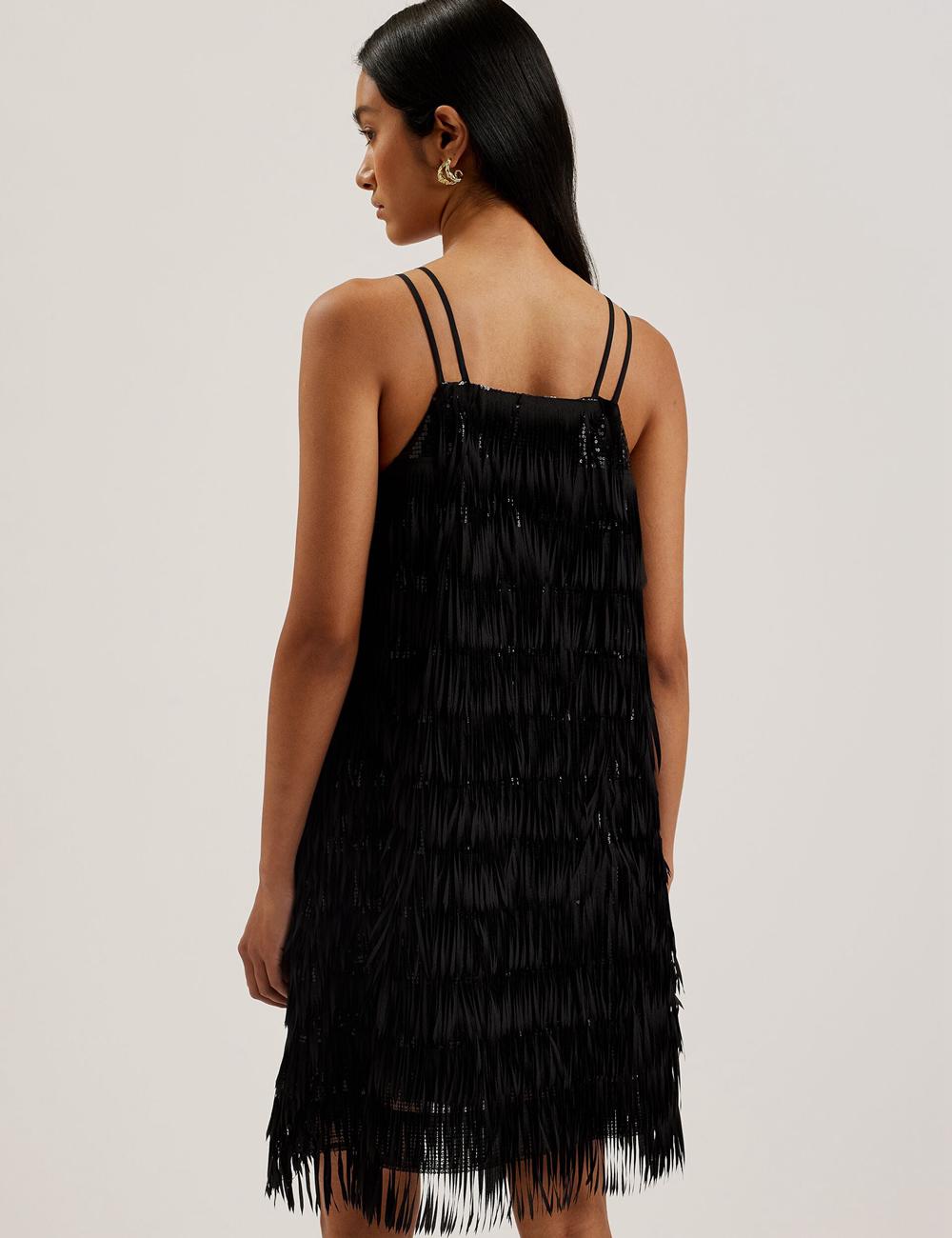 Ted Baker BARTIN - Fringed Sequin Halter Strap Mini-jurk Dames Zwart | Belgium  692018-GVD