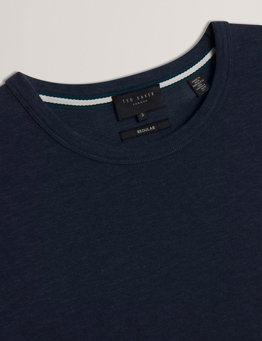 Ted Baker BARTOL - Regular Cotton Linen Crew Neck T-shirts Heren Donkerblauw | Belgium  159208-MJQ