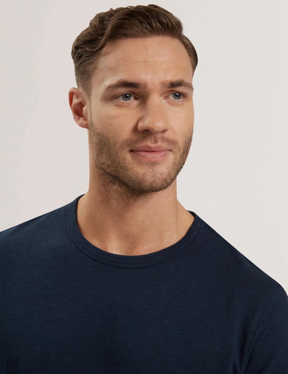 Ted Baker BARTOL - Regular Cotton Linen Crew Neck T-shirts Heren Donkerblauw | Belgium  159208-MJQ