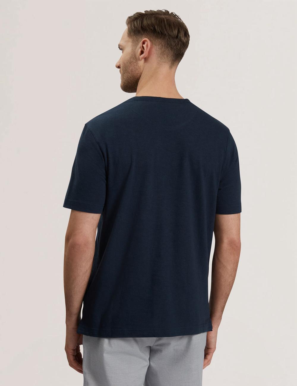 Ted Baker BARTOL - Regular Cotton Linen Crew Neck T-shirts Heren Donkerblauw | Belgium  159208-MJQ