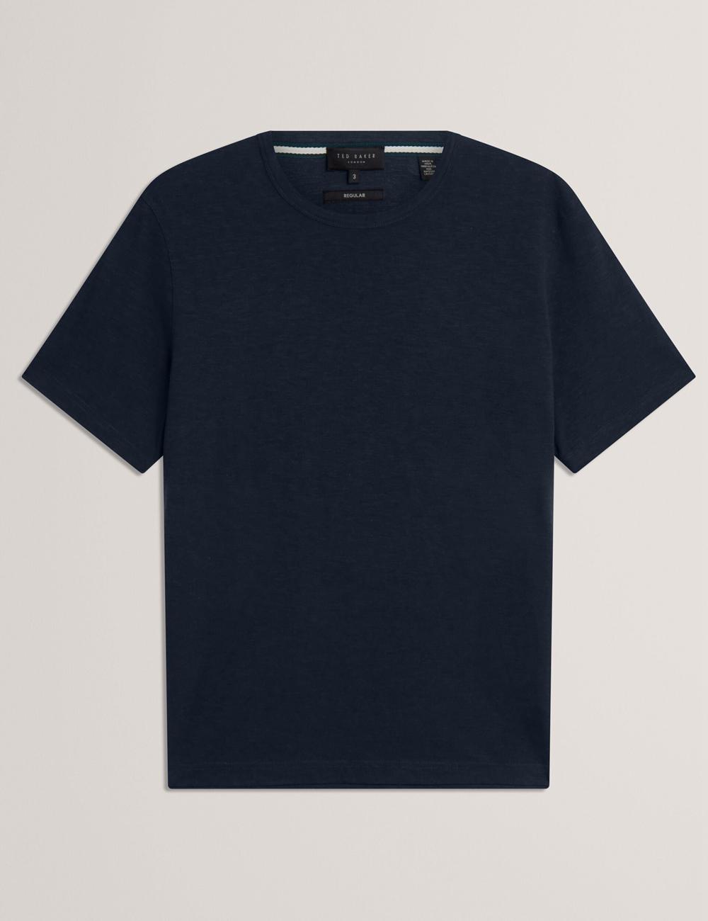 Ted Baker BARTOL - Regular Cotton Linen Crew Neck T-shirts Heren Donkerblauw | Belgium  159208-MJQ