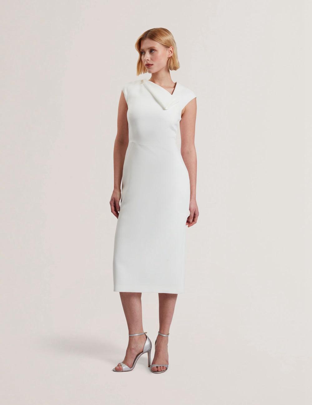 Ted Baker BAYREE - Folded Neckline Pencil Midi-jurk Dames Wit | Belgium  381924-JHN