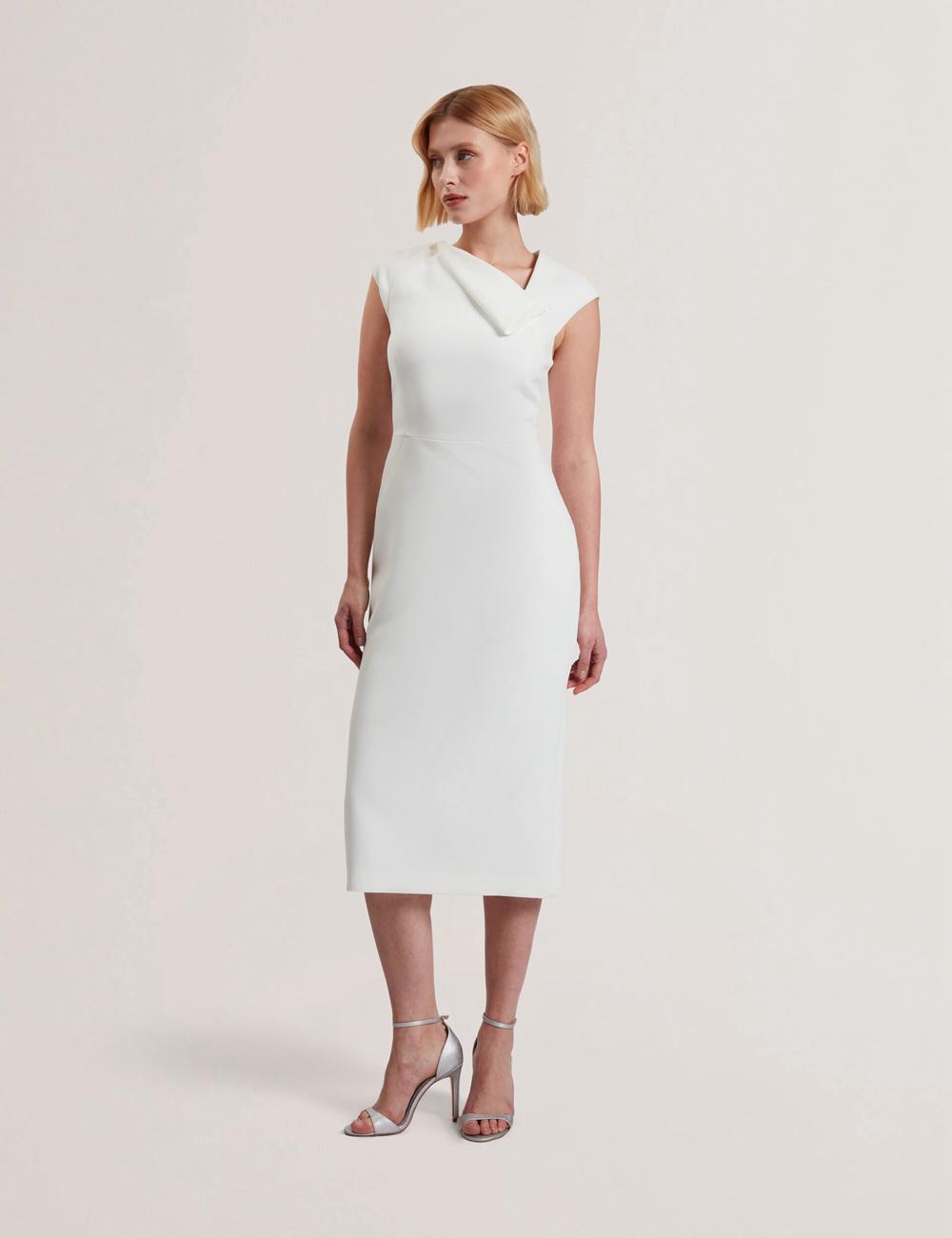 Ted Baker BAYREE - Folded Neckline Pencil Midi-jurk Dames Wit | Belgium  381924-JHN