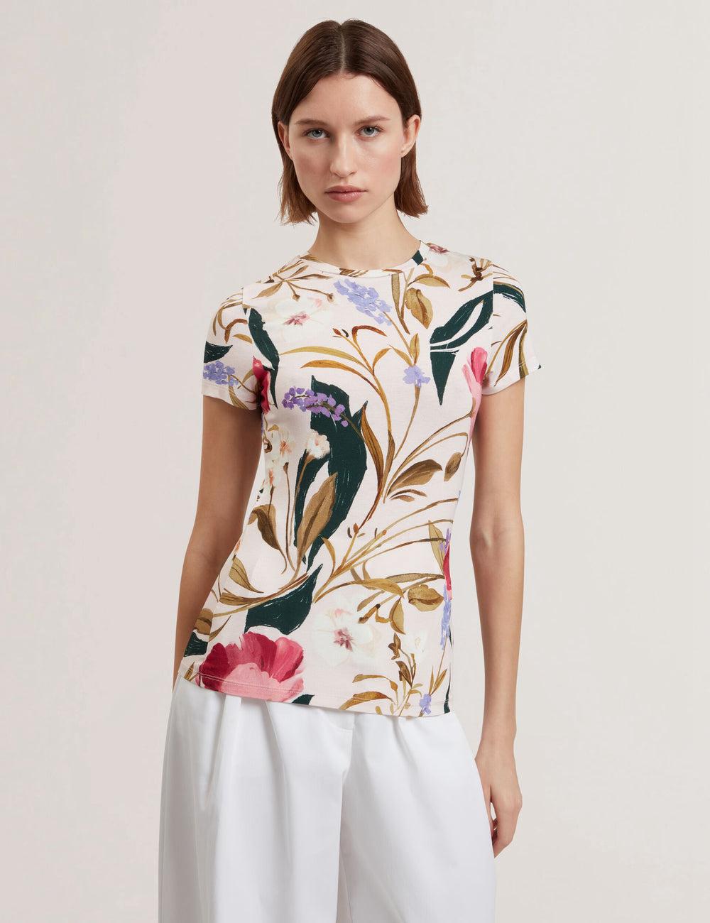Ted Baker BELLIEA - Painted Floral Print Slim Fit T-shirts Dames Roze | Belgium  417032-XAN