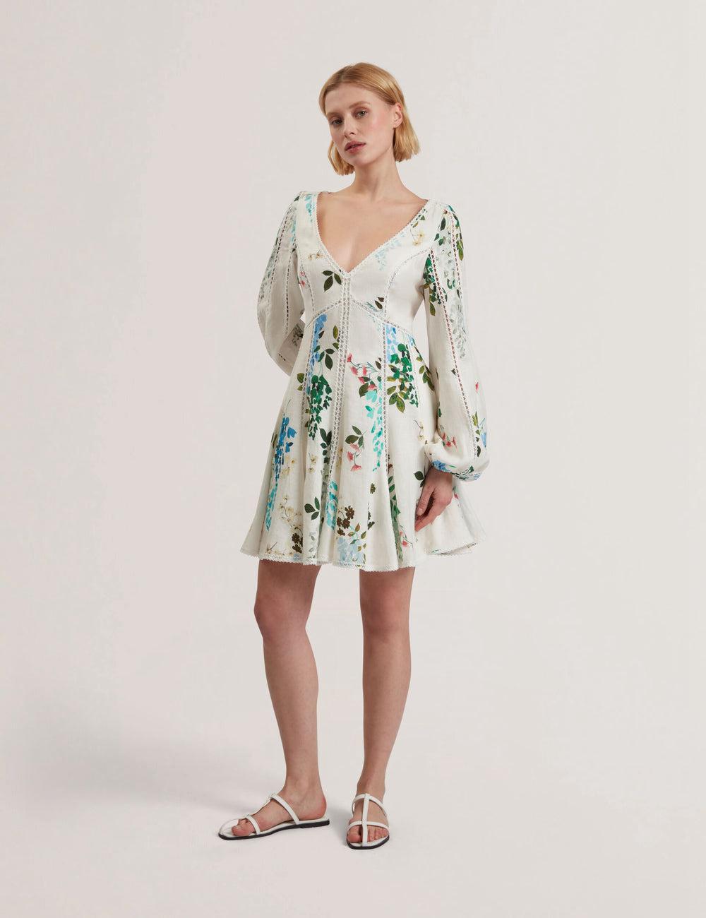 Ted Baker BELVIDA - Floral Crochet Trim Linen Mini-jurk Dames Wit | Belgium  032547-FQG
