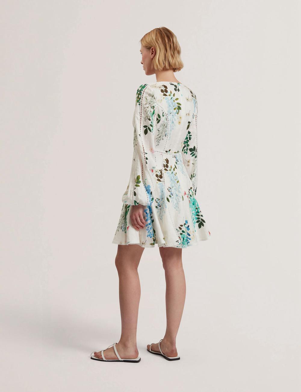 Ted Baker BELVIDA - Floral Crochet Trim Linen Mini-jurk Dames Wit | Belgium  032547-FQG