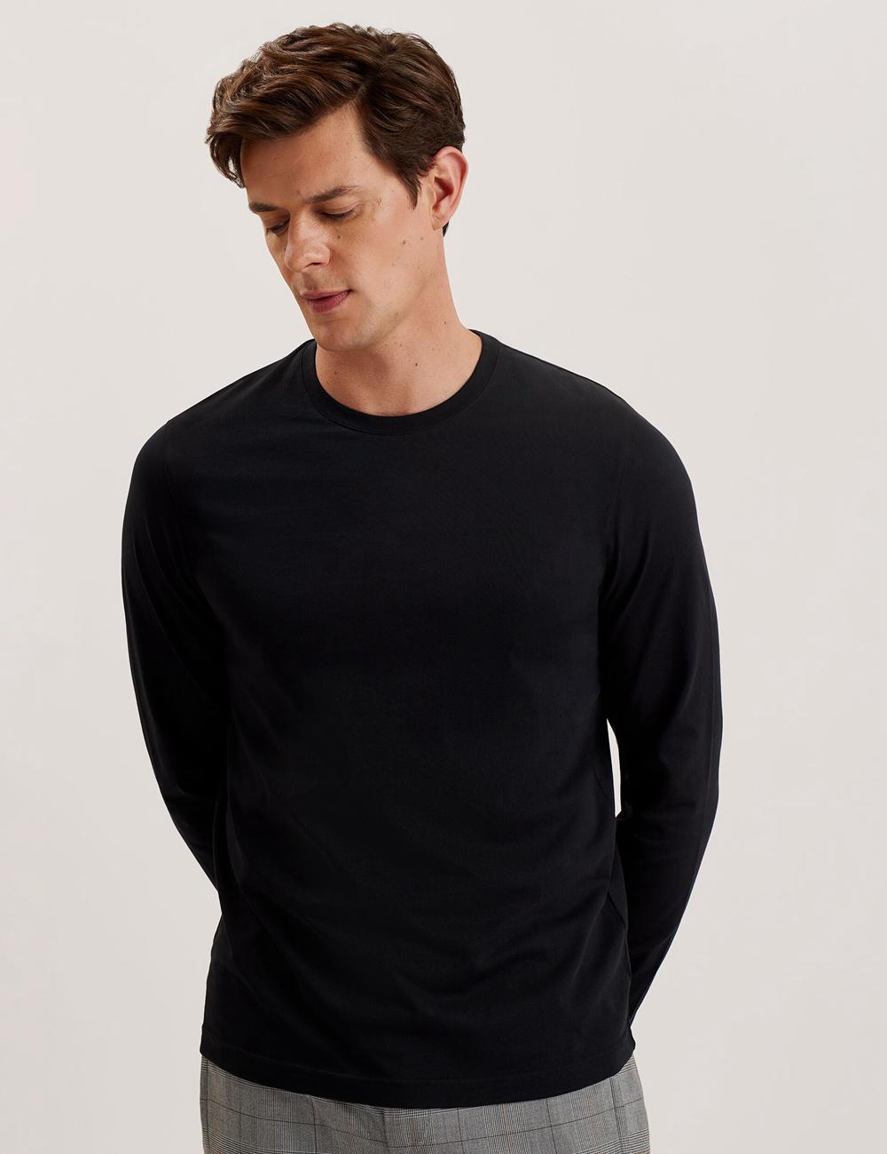 Ted Baker BEXLI - Regular Fit Long Sleeve Cotton T-shirts Heren Zwart | Belgium  465170-QNK