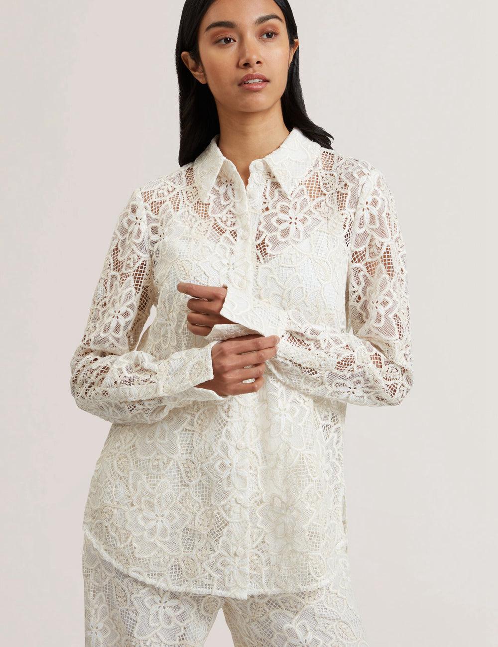 Ted Baker BLOND - Floral Lace Longline Cotton Shirt Topjes Dames Ivory | Belgium  654938-HWL