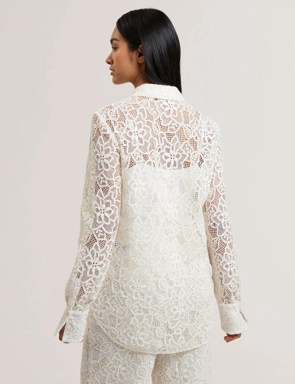 Ted Baker BLOND - Floral Lace Longline Cotton Shirt Topjes Dames Ivory | Belgium  654938-HWL