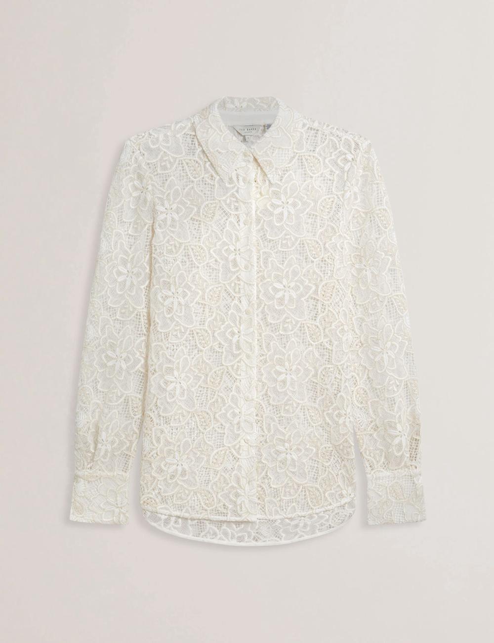 Ted Baker BLOND - Floral Lace Longline Cotton Shirt Topjes Dames Ivory | Belgium  654938-HWL