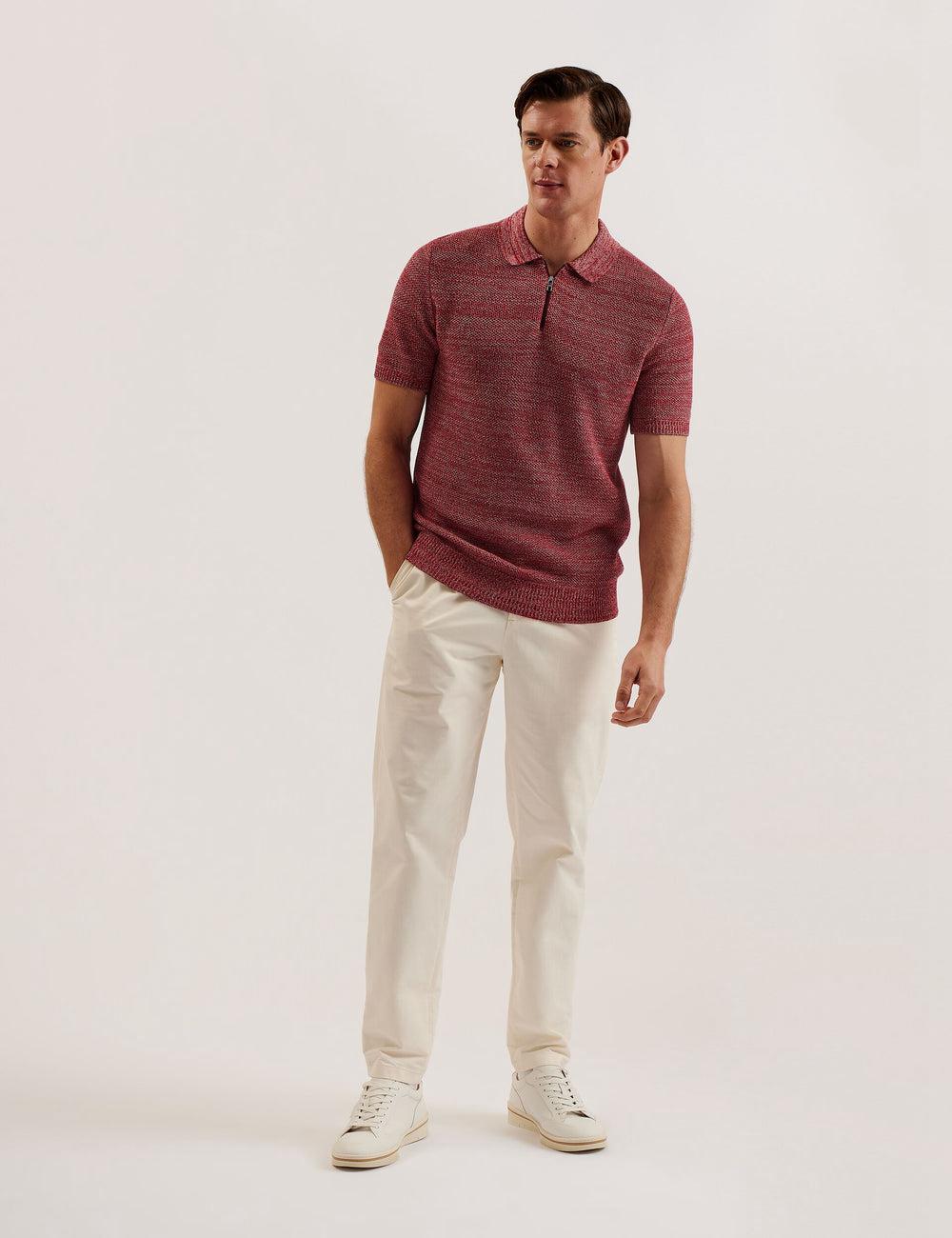 Ted Baker BLOSSAM - Space Dye Zip Neck Poloshirt Heren Rood | Belgium  015924-WSZ