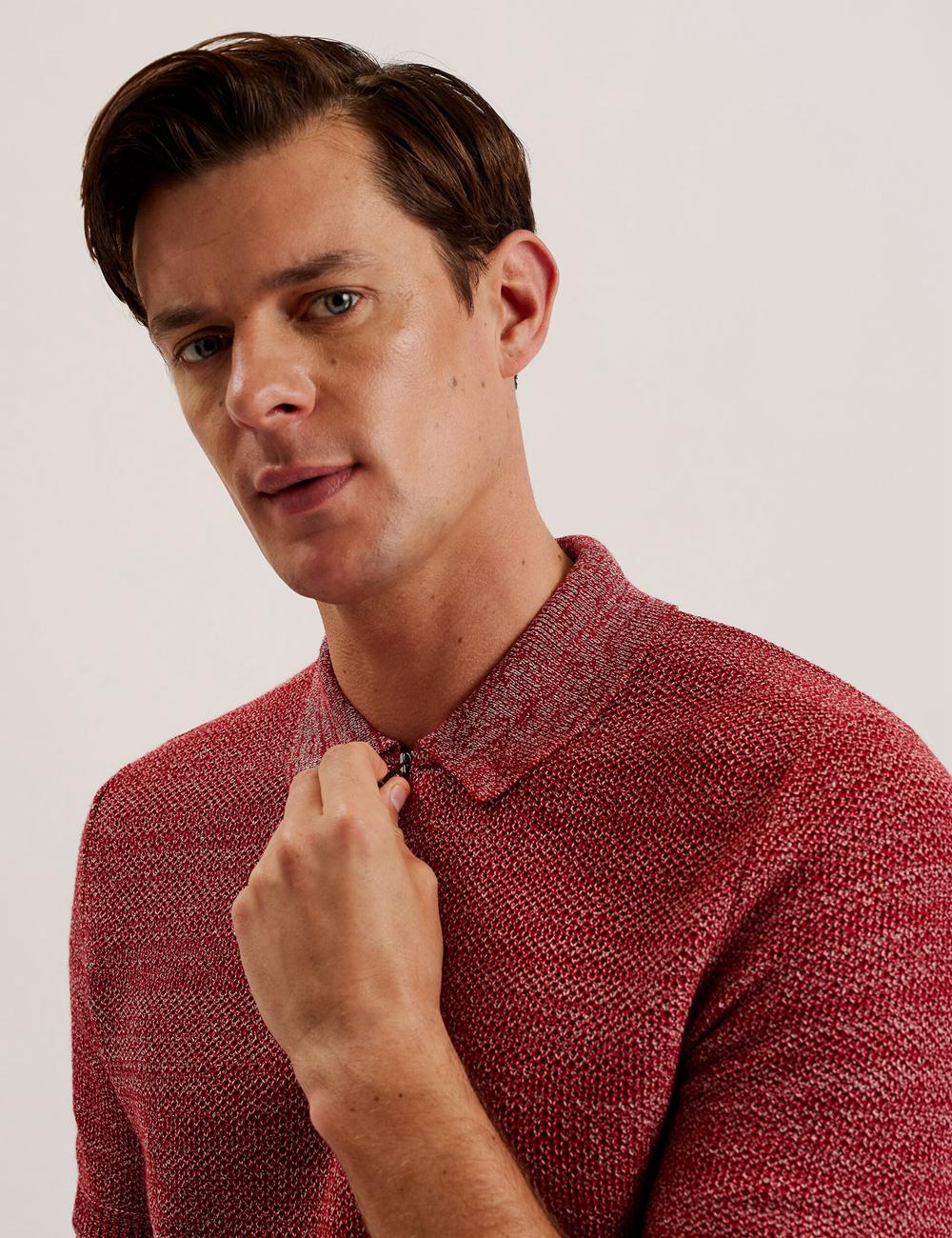 Ted Baker BLOSSAM - Space Dye Zip Neck Poloshirt Heren Rood | Belgium  015924-WSZ