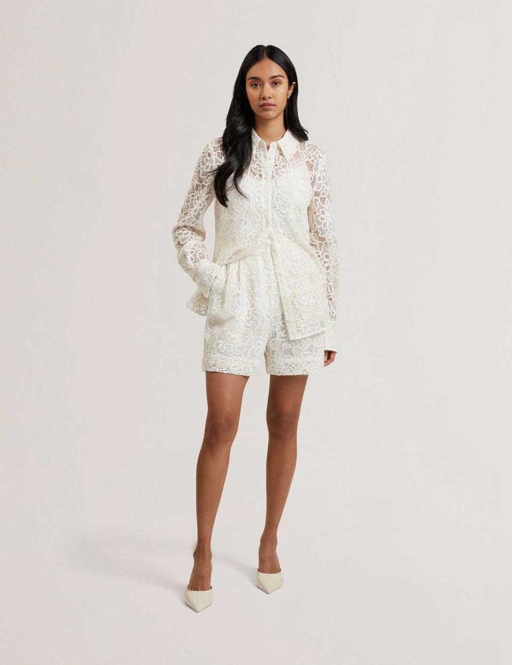 Ted Baker BOWIA - Lace High Waisted Tailored Korte Broek Dames Ivory | Belgium  854923-TAZ