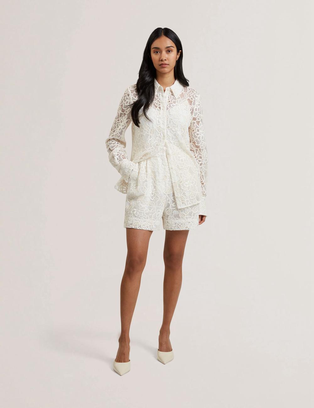 Ted Baker BOWIA - Lace High Waisted Tailored Korte Broek Dames Ivory | Belgium  854923-TAZ