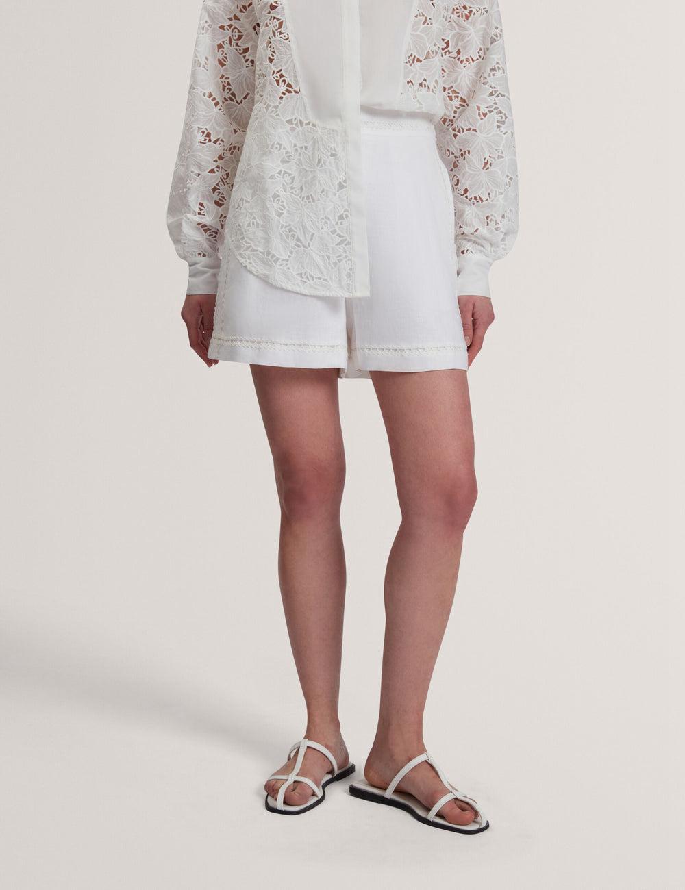 Ted Baker BUCCIA - Crochet Trim High Waisted Linen Korte Broek Dames Wit | Belgium  967351-NQA