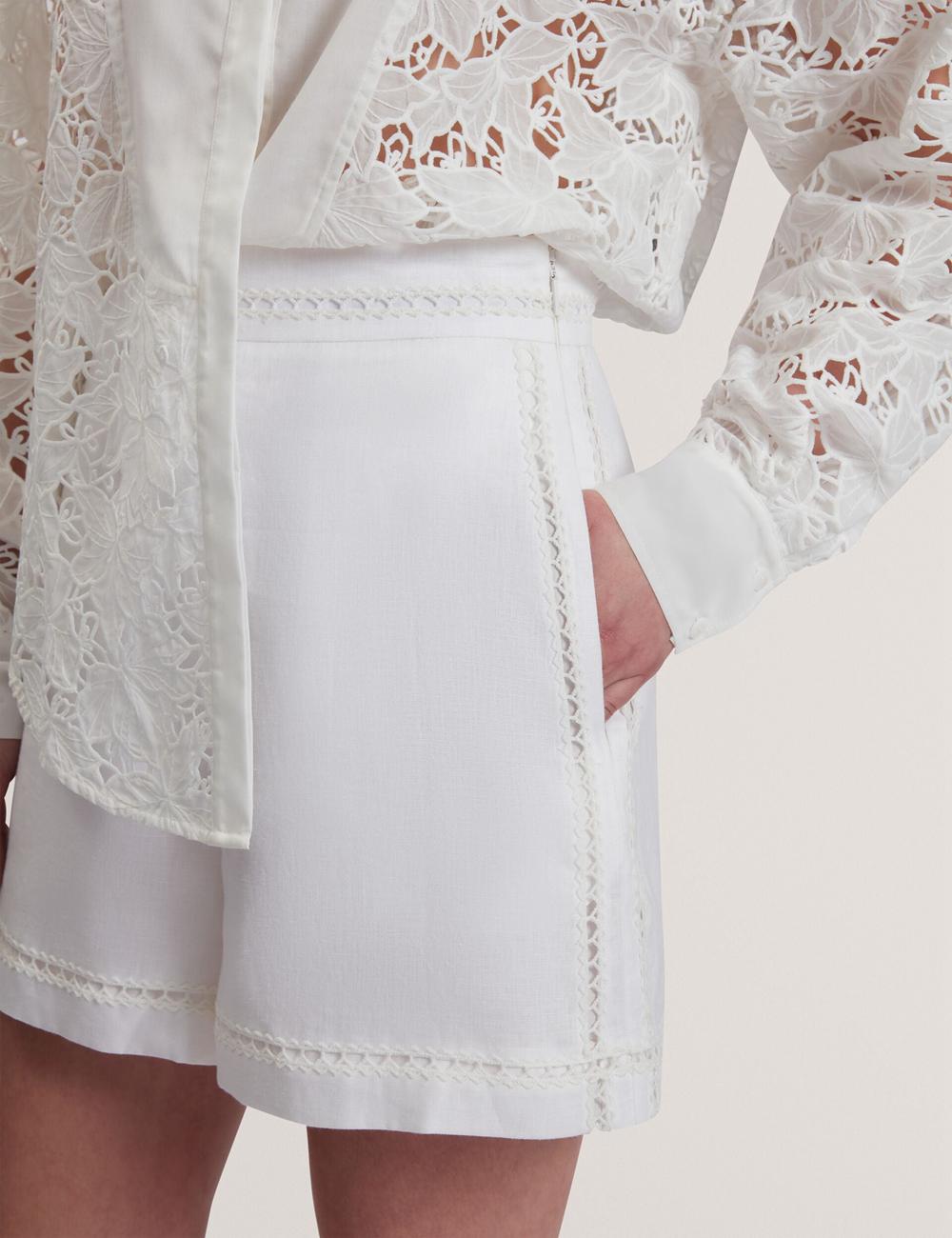 Ted Baker BUCCIA - Crochet Trim High Waisted Linen Korte Broek Dames Wit | Belgium  967351-NQA