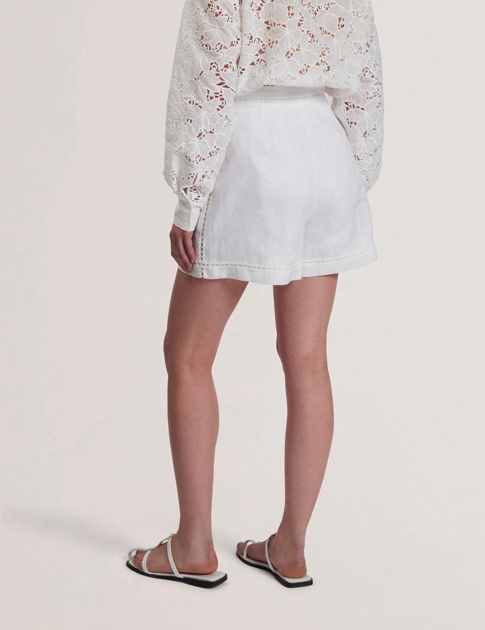 Ted Baker BUCCIA - Crochet Trim High Waisted Linen Korte Broek Dames Wit | Belgium  967351-NQA