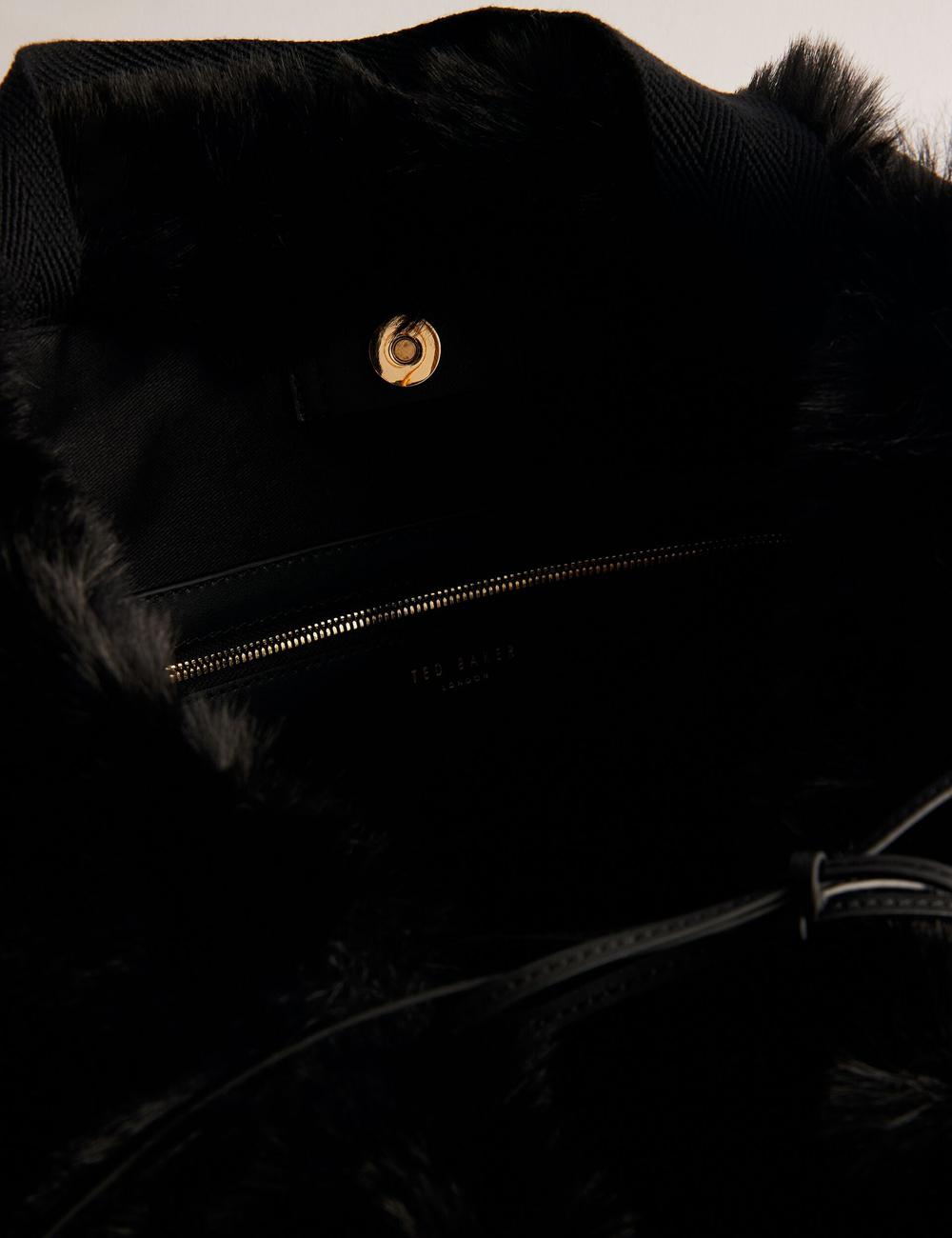 Ted Baker CADENCE - Faux Fur Webbing Strap Shopper Shopper Tas Dames Zwart | Belgium  584163-QYS