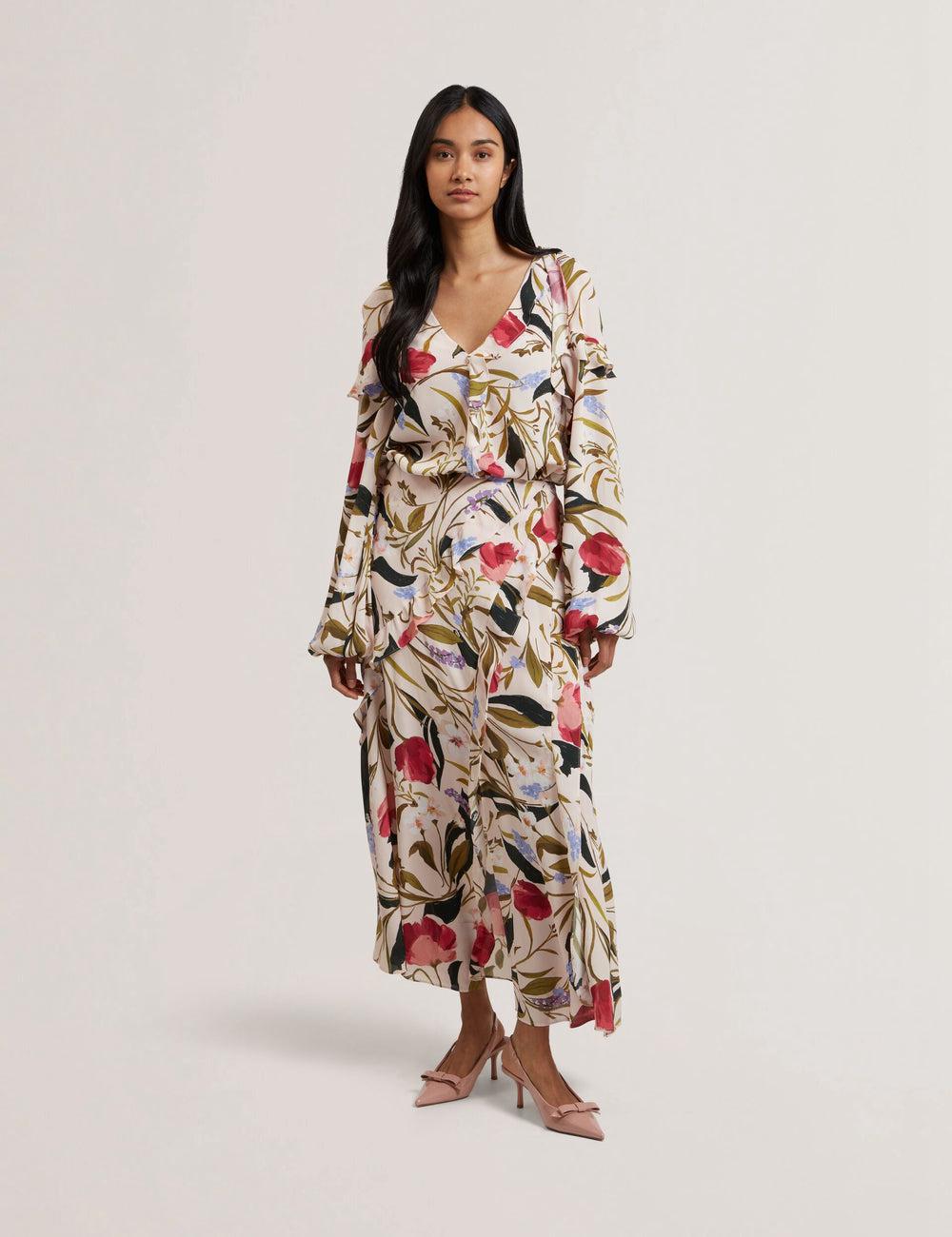 Ted Baker CANDICI - Floral Print Frill Trim With Split Rokken Dames Roze | Belgium  249816-CMN