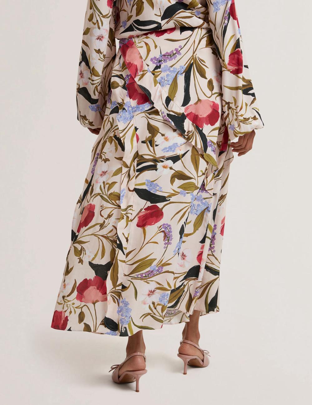 Ted Baker CANDICI - Floral Print Frill Trim With Split Rokken Dames Roze | Belgium  249816-CMN