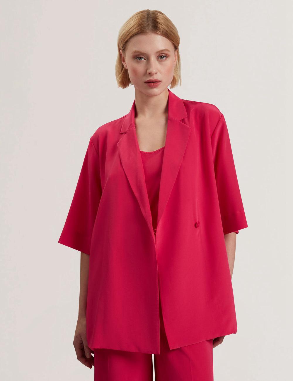 Ted Baker CARLOE - Silk Short Sleeve Blazer Dames Fuchsie | Belgium  045623-NET