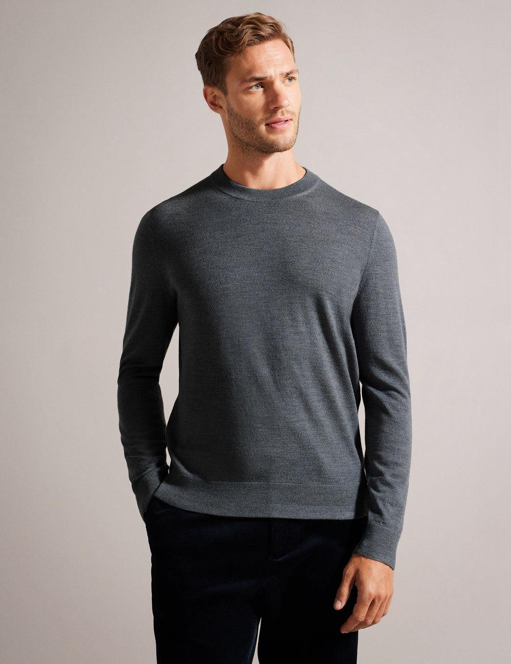 Ted Baker CARNBY - Pure Wool Crew Neck Jumpers Heren Charcoal | Belgium  023947-TAY