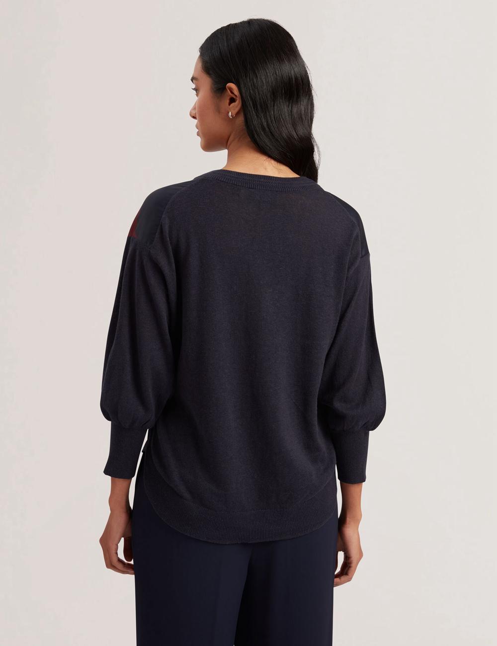 Ted Baker CASEYJ - Printed Woven Front V-Neck Jumpers Dames Donkerblauw | Belgium  792651-CFB