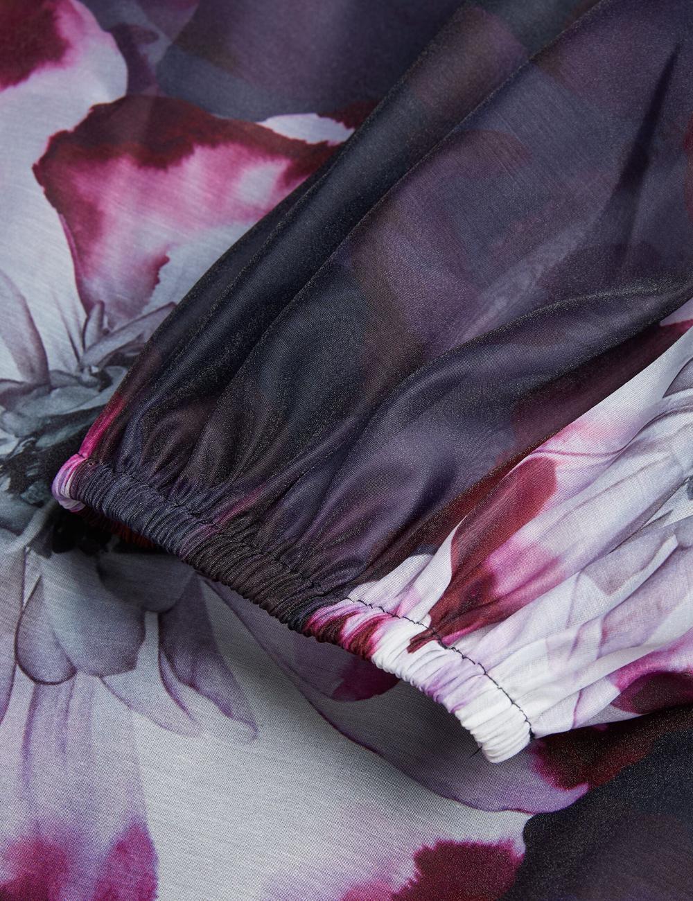 Ted Baker CATALO - Floral Print Balloon Sleeve Organza Top Blouse Dames Donkerblauw | Belgium  104639-NSA