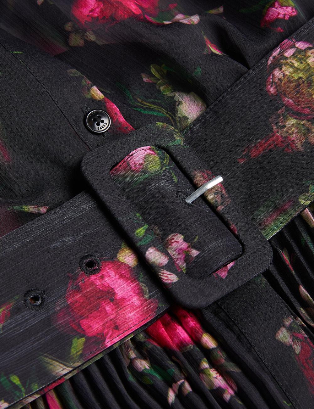 Ted Baker CEIBA - Floral Print Pleated Maxi Shirt Maxi Jurk Dames Zwart | Belgium  798031-JTX
