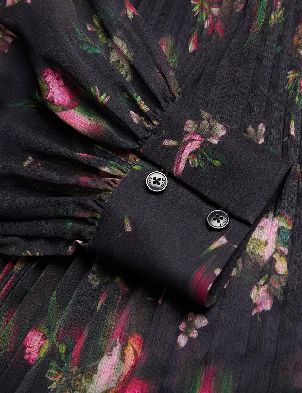 Ted Baker CEIBA - Floral Print Pleated Maxi Shirt Maxi Jurk Dames Zwart | Belgium  798031-JTX