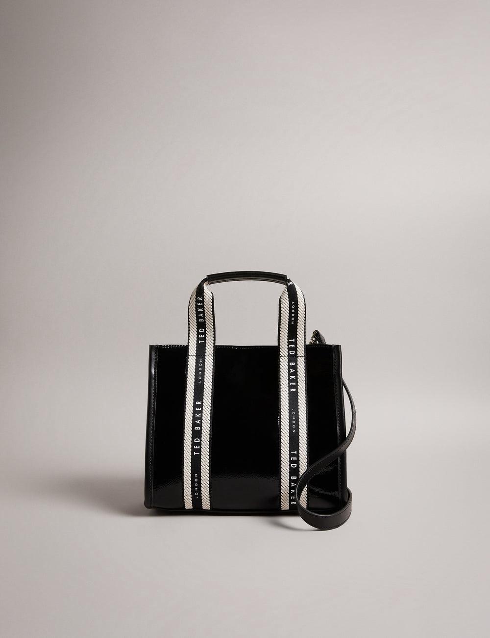 Ted Baker CELIANE - Branded Webbing Patent Small Tote Tassen Dames Zwart | Belgium  185230-ZJK