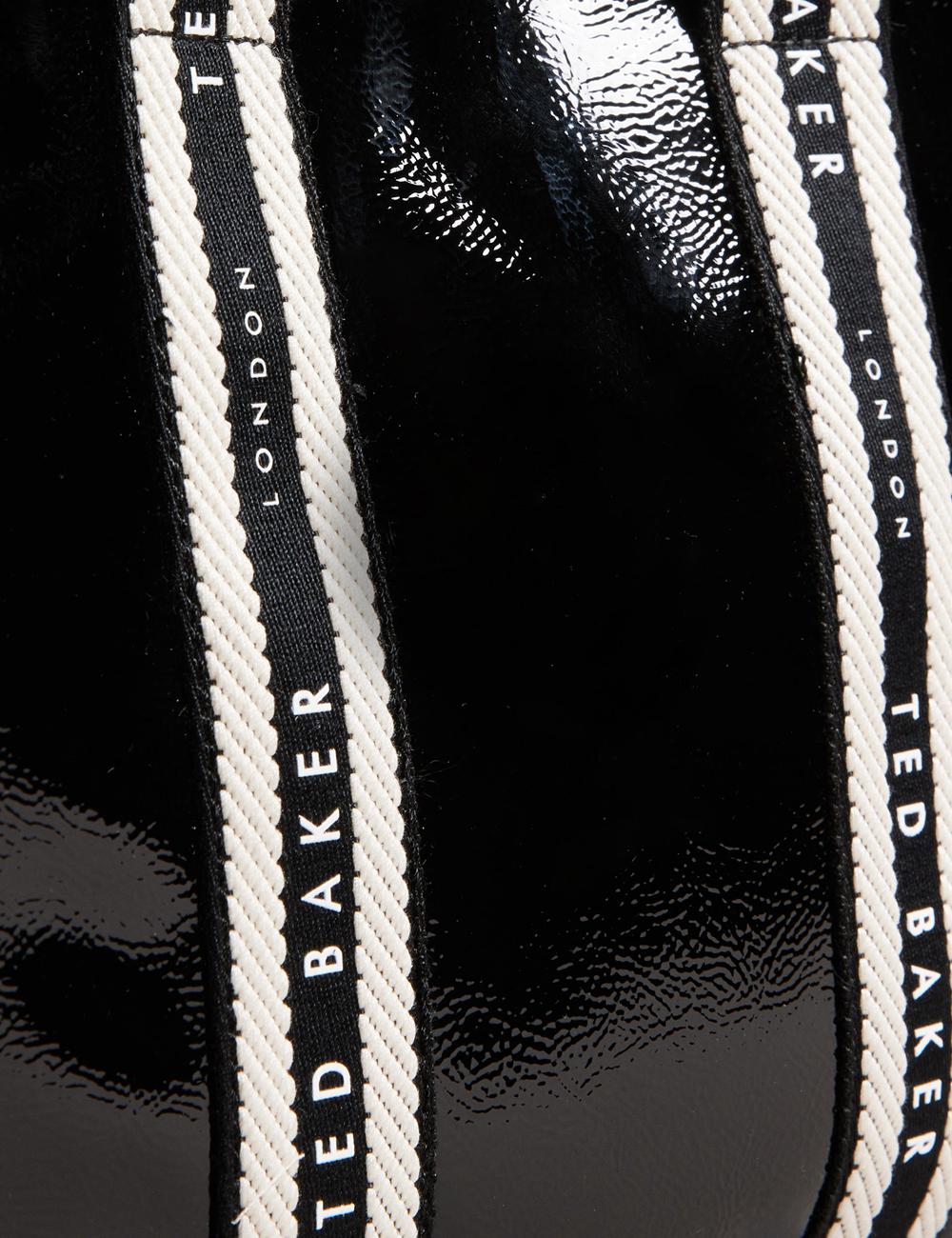 Ted Baker CELIANE - Branded Webbing Patent Small Tote Tassen Dames Zwart | Belgium  185230-ZJK